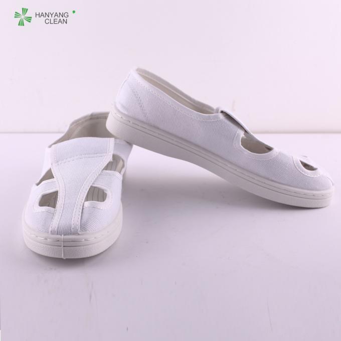 Αντιστατικό άσπρο παπούτσι τεσσάρων τρυπών αποστειρωμένων δωματίων καμβά παπουτσιών ESD ασφάλειας για τη βιομηχανία τροφίμων