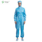 ESD cleanroom 5*5mm stripe carbon fiber hooded coverall for eletronic and phamaceutical industry