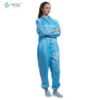 ESD cleanroom 5*5mm stripe carbon fiber hooded coverall for eletronic and phamaceutical industry