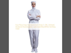 Τέσσερα κομμάτια Snap Cleanroom Suit Unisex S~4XL, Αντιστατικό Αδιάβροχο Αυτοκλαβικό, Προσαρμοσμένο Μπλε / Λευκό HanYang Clean