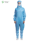 Hooded anti-static cleanroom coverall zipper open crotch grid line for cleanroom