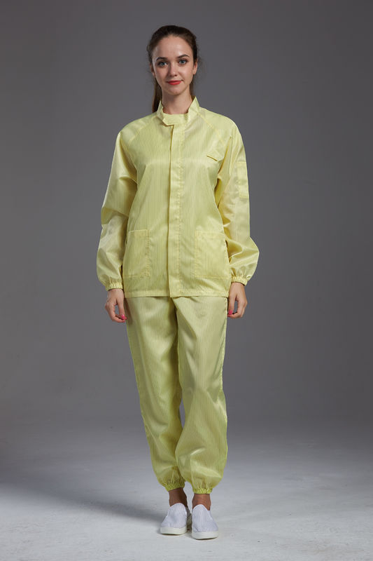 Yellow Unisex Clean Room Garments Anti Static With Straight Open Buttons