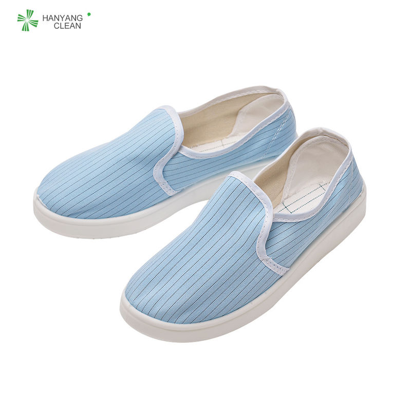 Breathable lint-free esd PU anti static clean room shoes blue stripe canvas safety shoes for electronic industry